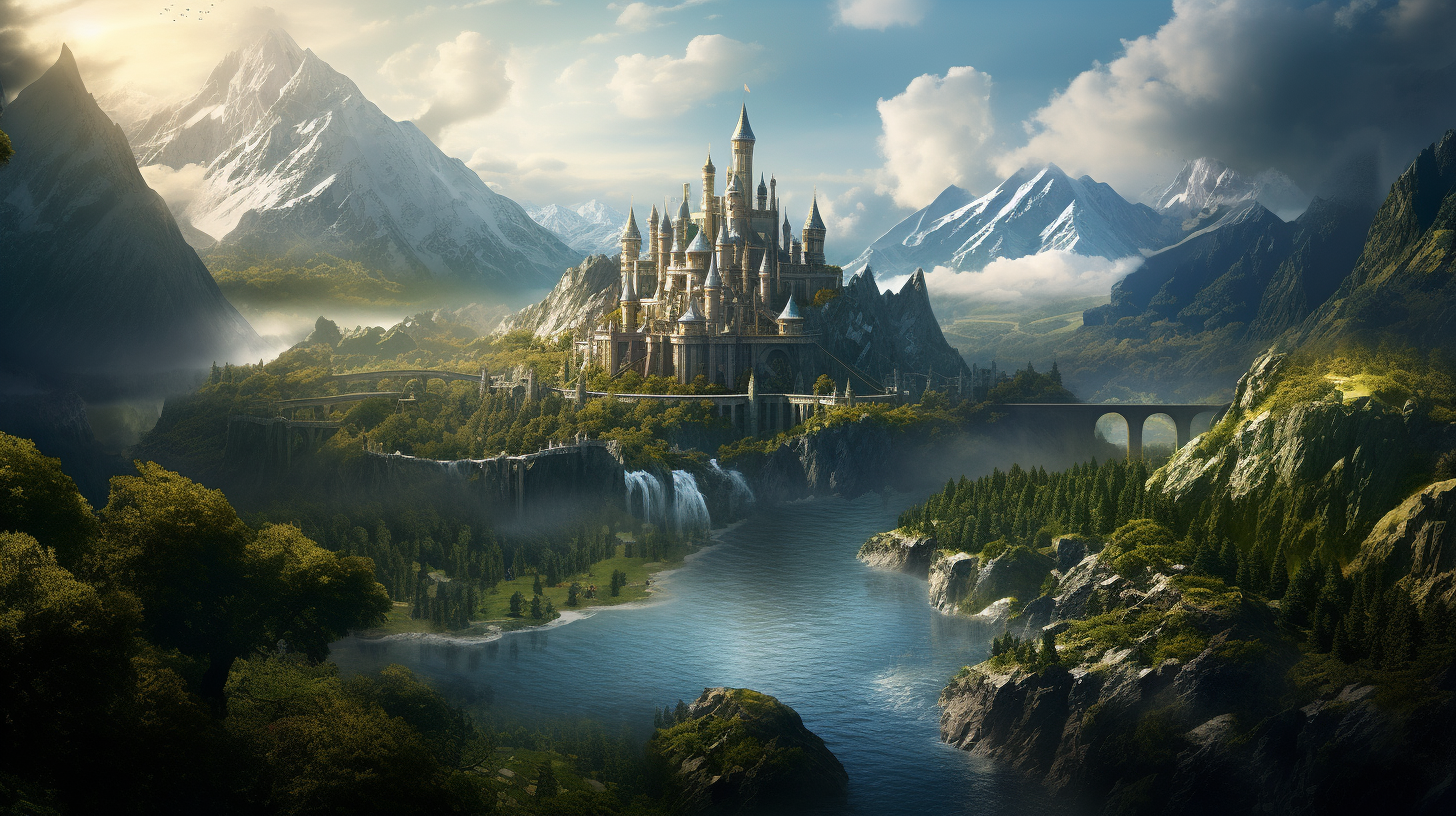 Beautiful fantasy mountain castle artwork