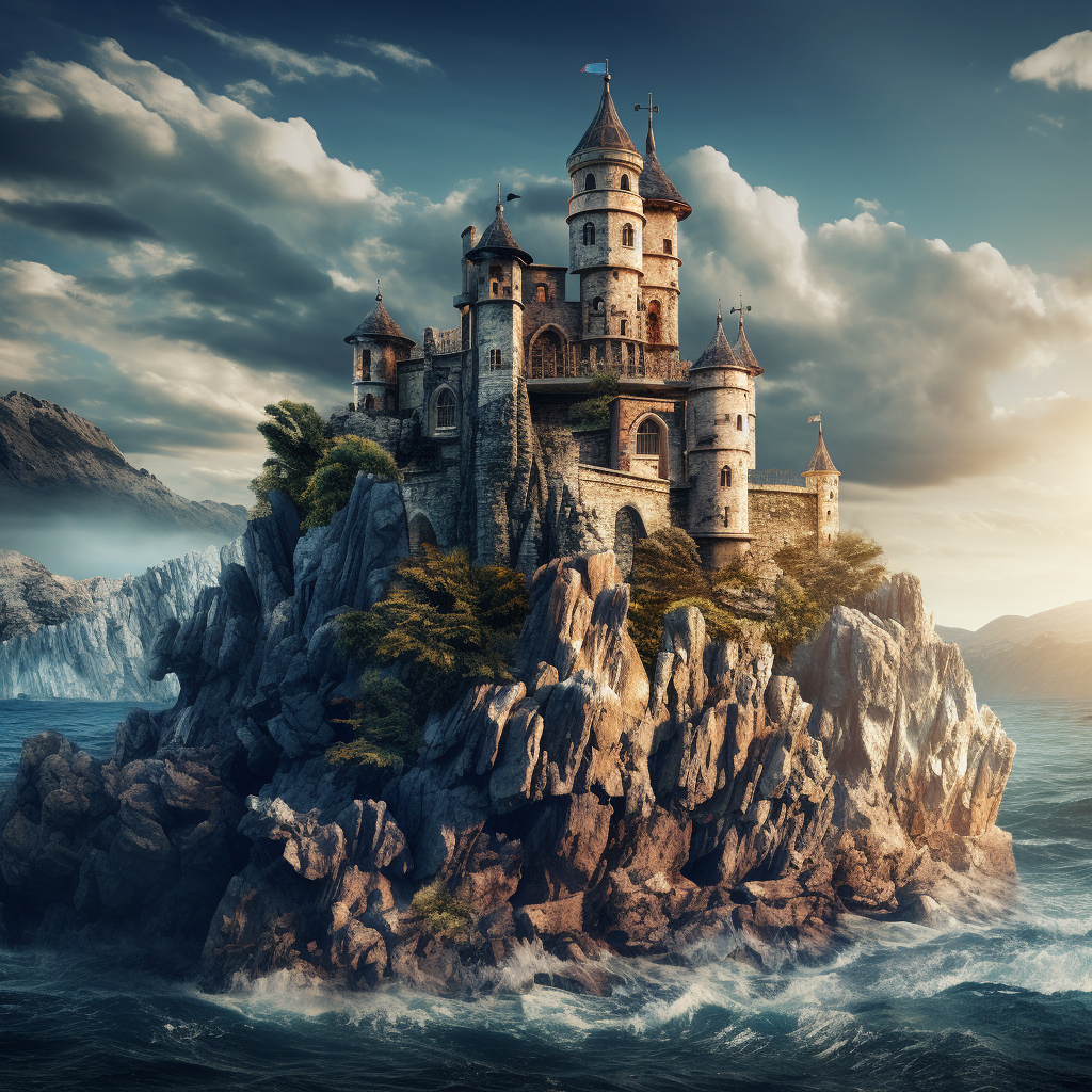 Beautiful fantasy castle on a sea cliff