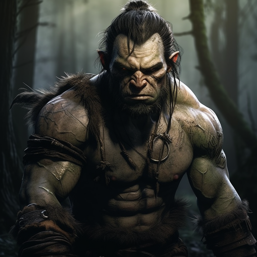 Dark fantasy orc in dense forest