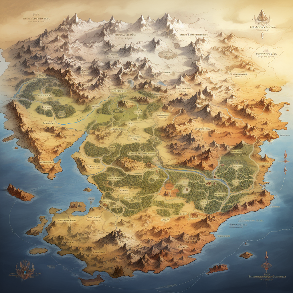 Detailed Fantasy Parchment Map with Mountains