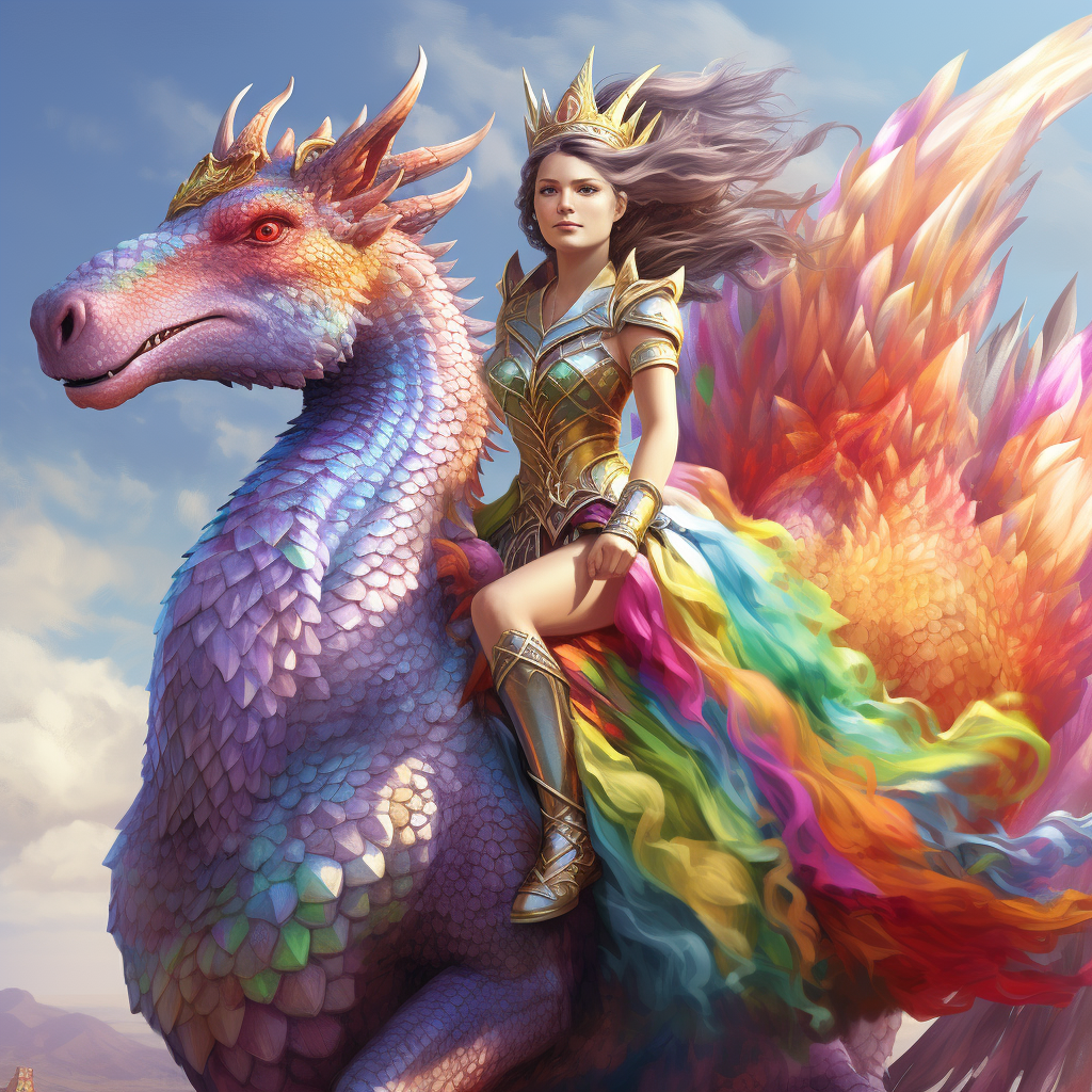 Fantasy Dragon Woman Riding Purple Rabbit