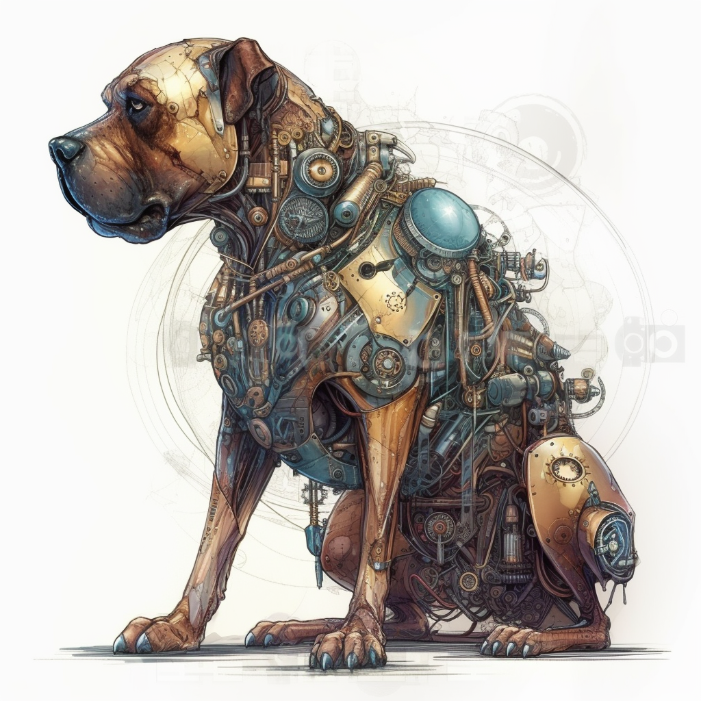 Fantasy robot mastiff illustration