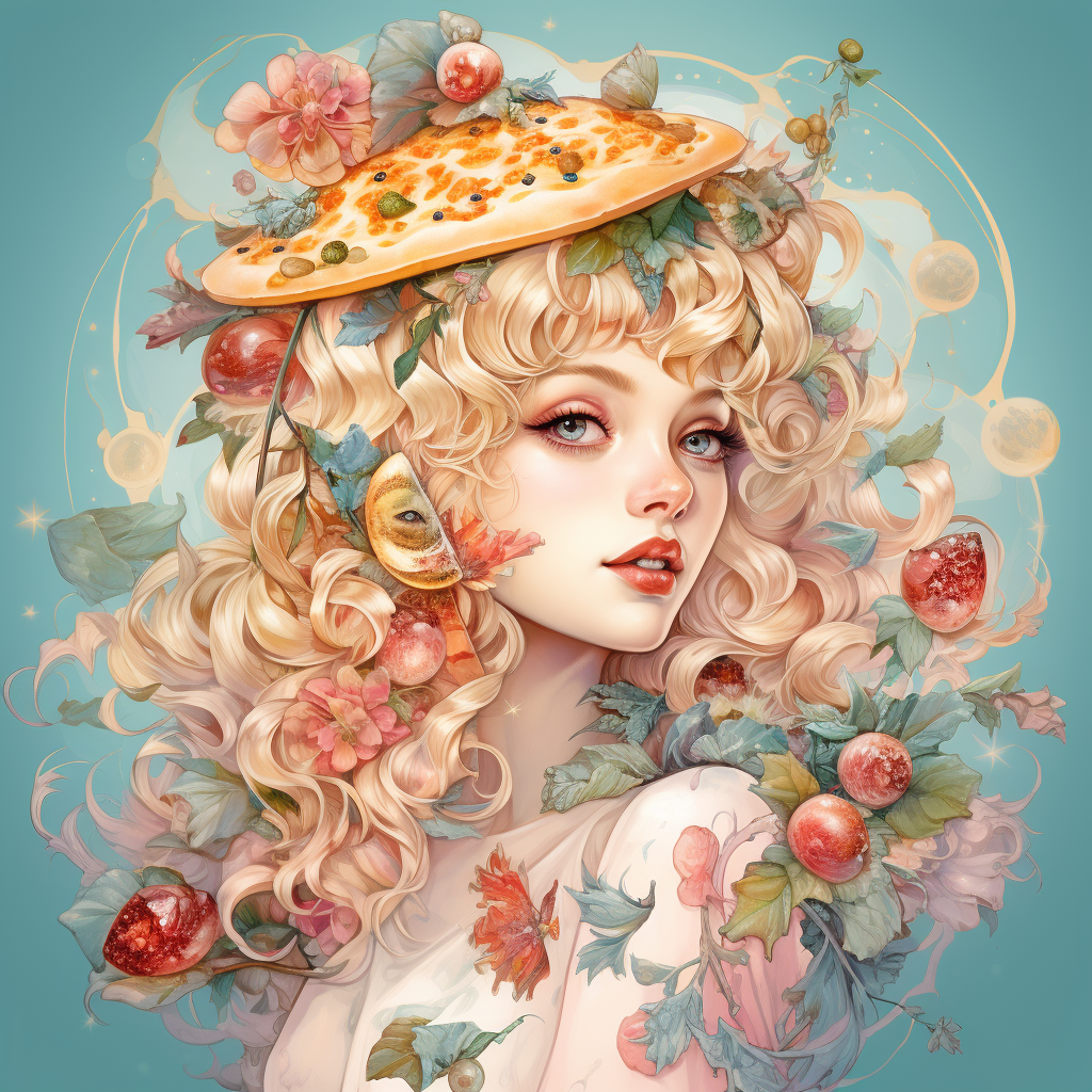 Delicious rococo-style pizza artwork