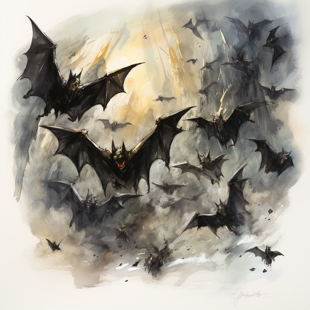 Fantasy RPG concept sketch with bat swarm and glowing eyes