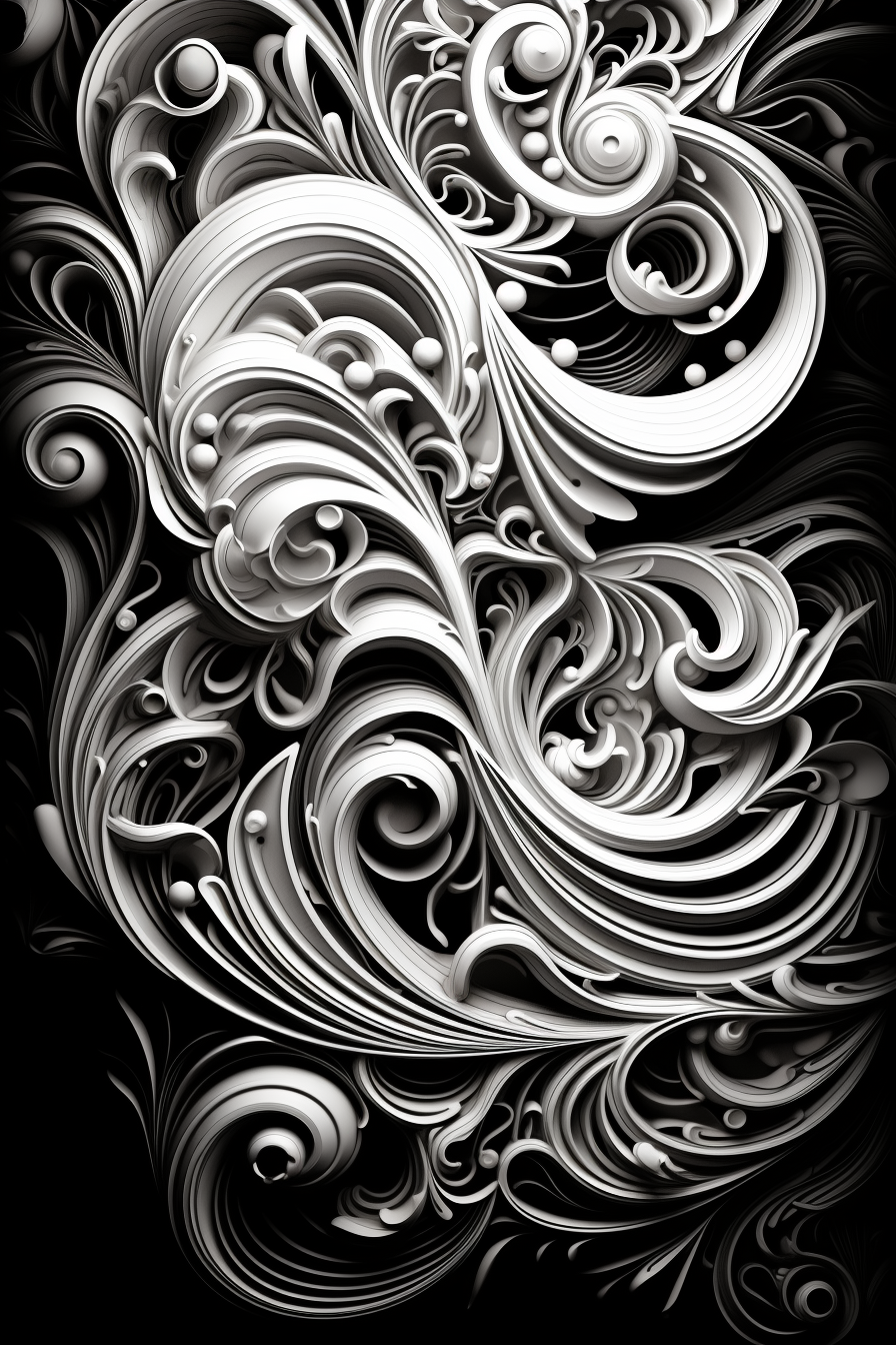 Fantasy Scrollwork Design White Monochromatic