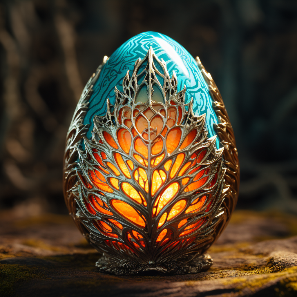 Fantasy silver scaled egg with radiant divine light