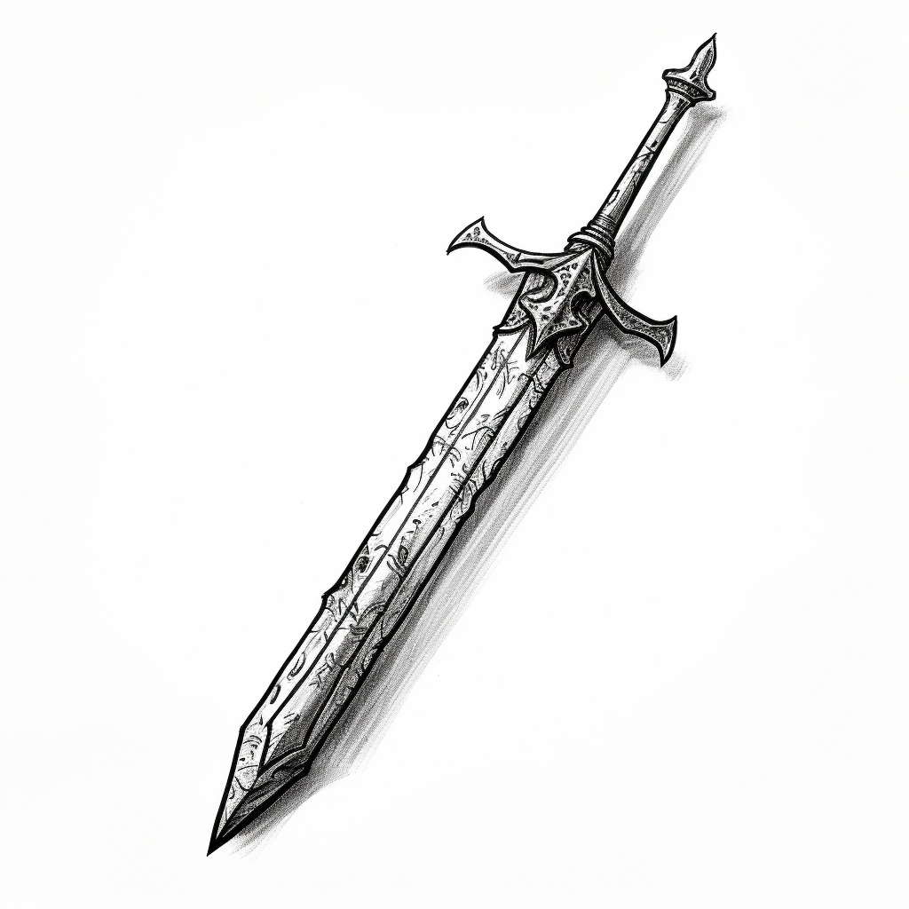 hand-drawn black line art of fantasy sword