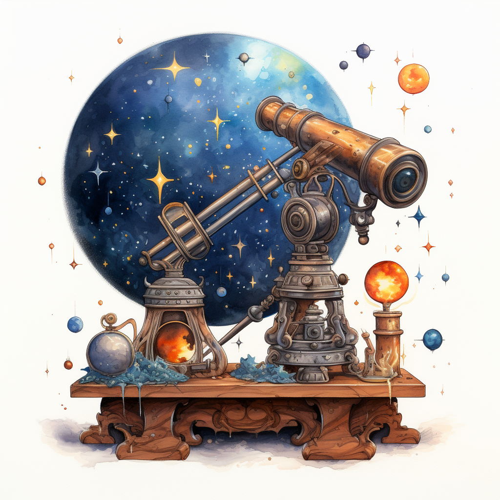 Beautiful Fantasy Telescope with Stars and Moons