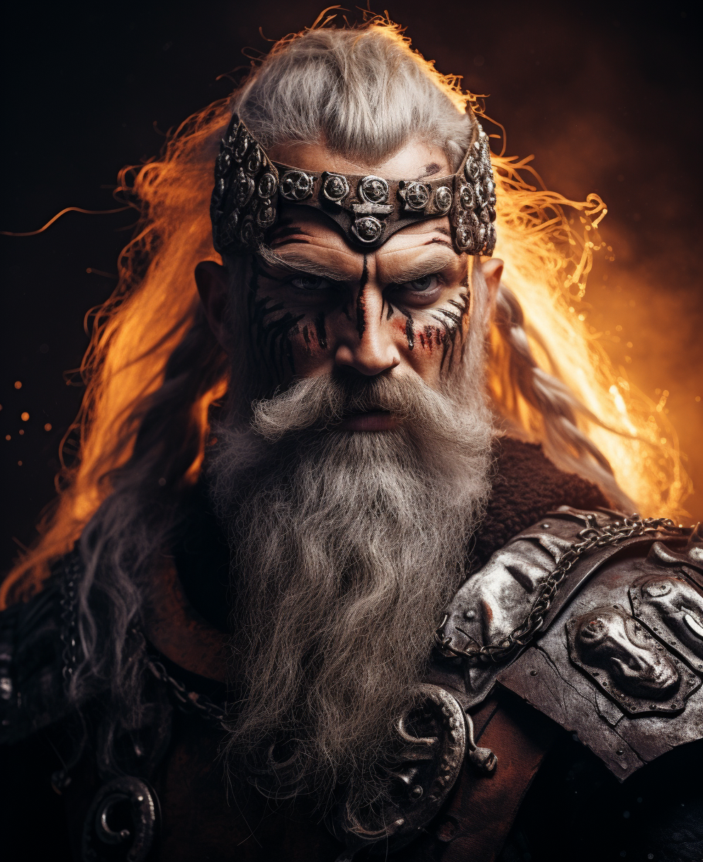 Viking warrior with white hair and beard