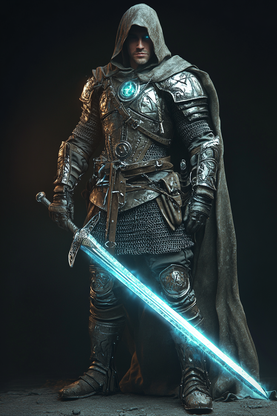 Warrior with Glowing Sword and Cape