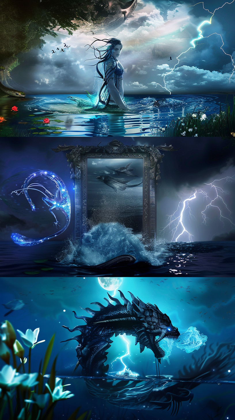 Water Monster Fantasy Triptych