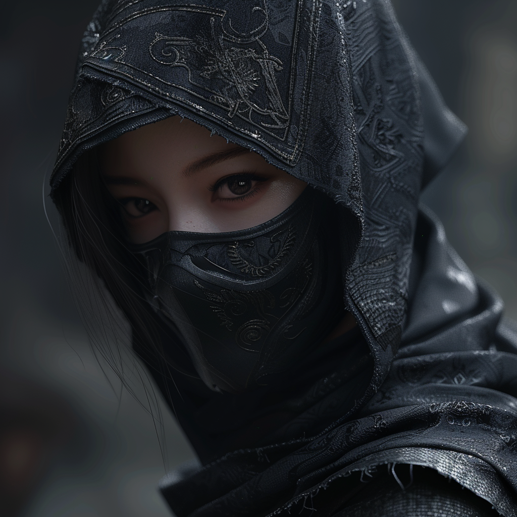 Fantasy Woman in Black Ninja Outfit