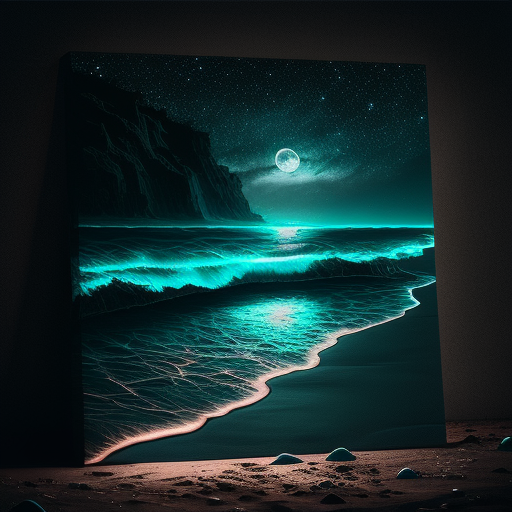 Fantasy beach at night with glowing lights