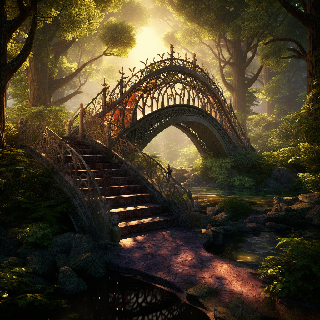 Scenic bridge in a fantasy book forest