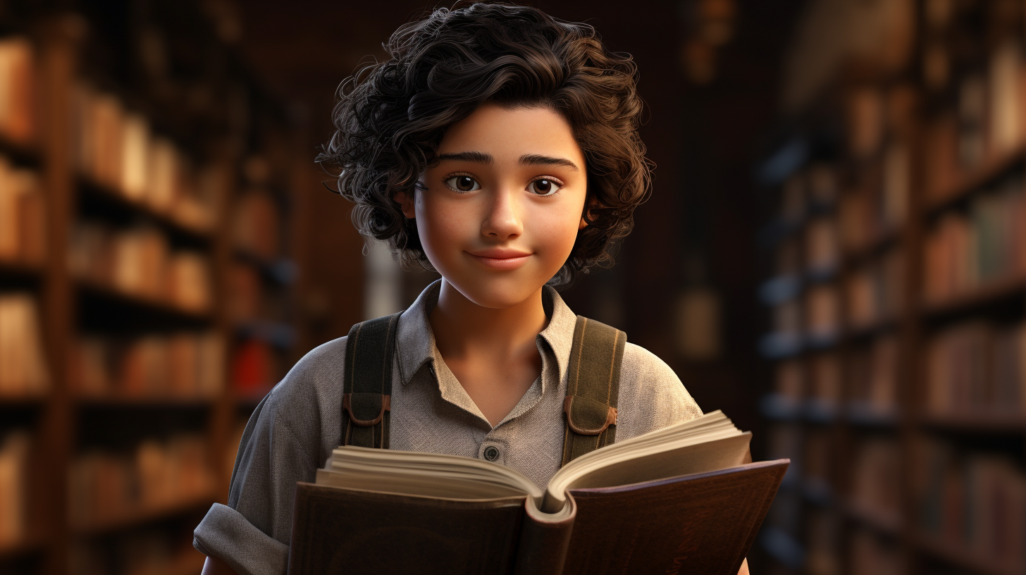 Androgynous fantasy book character holding books