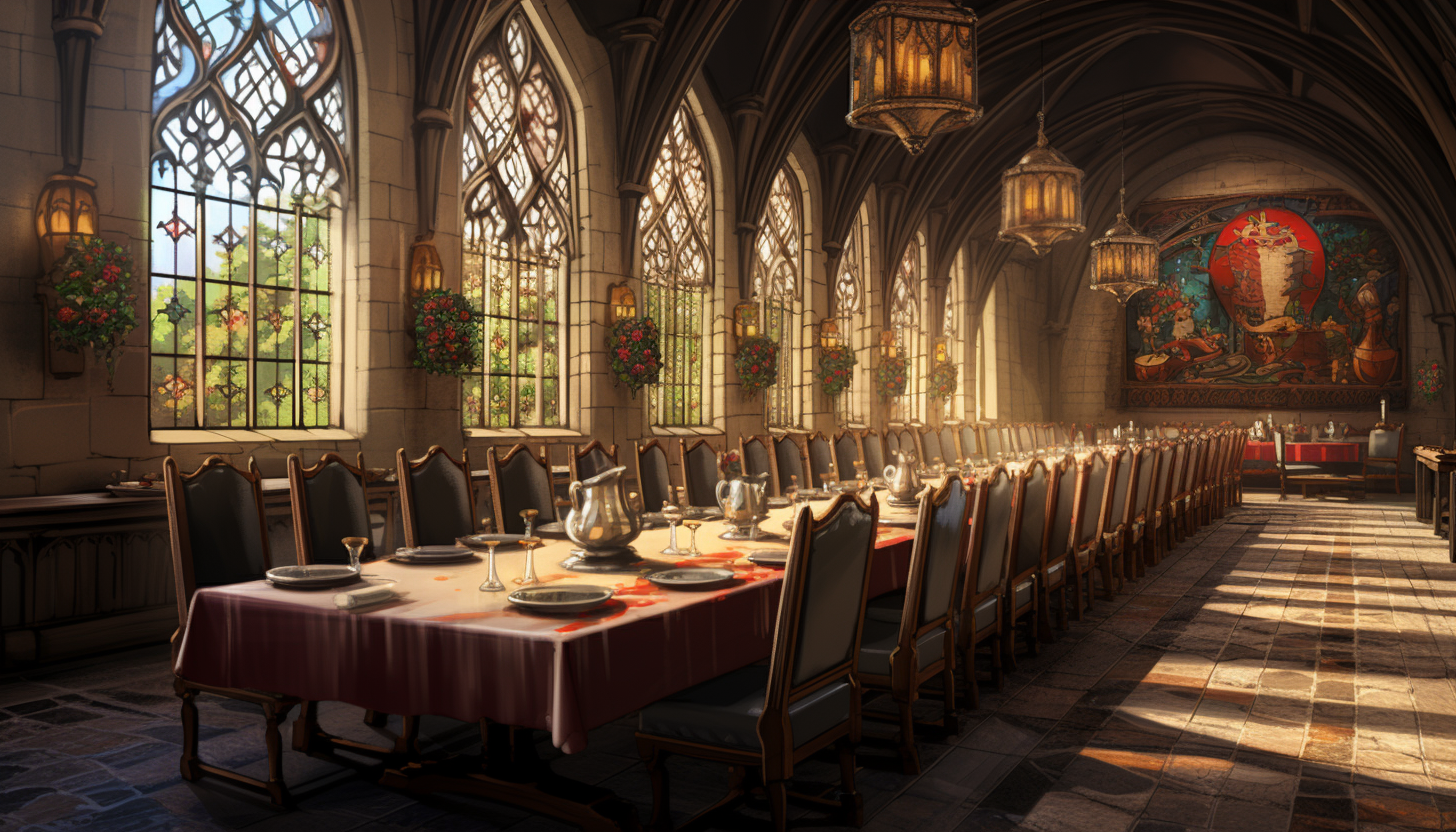 Illustration of a fantasy castle hall meeting table