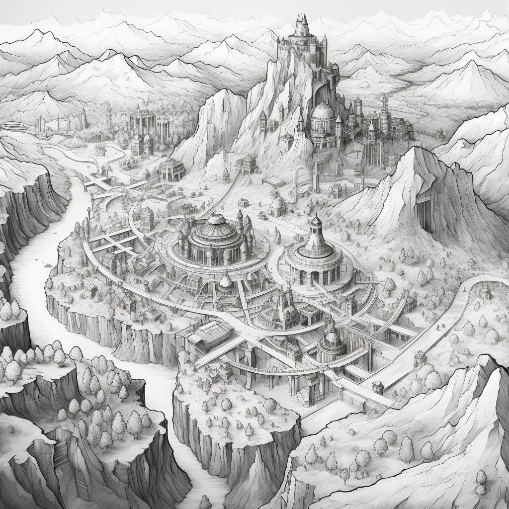 Detailed sketch of fantasy city map