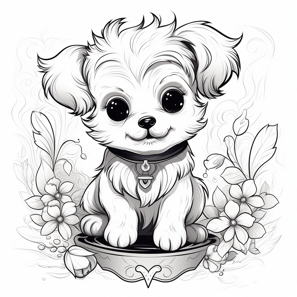 Adorable fantasy baby dog in clean line art