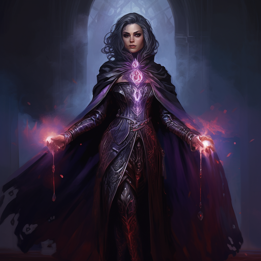 Female necromancer casting spell with purple energy