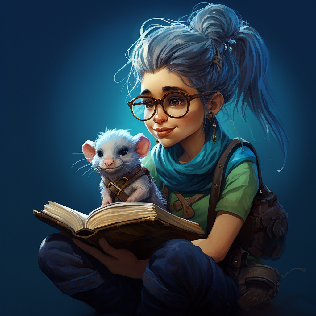 Female adventurer librarian with a ferret