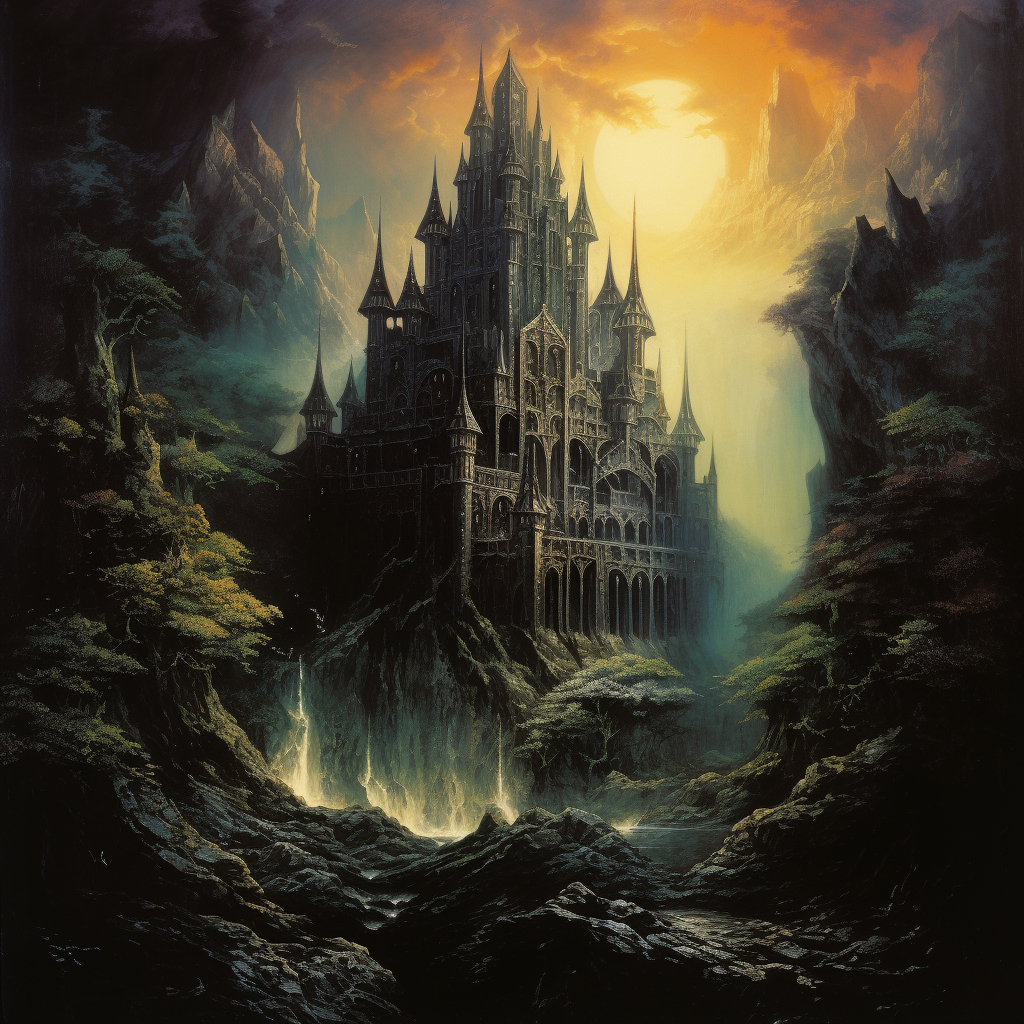 Dark Fantasy Floating Island Castle and Forest