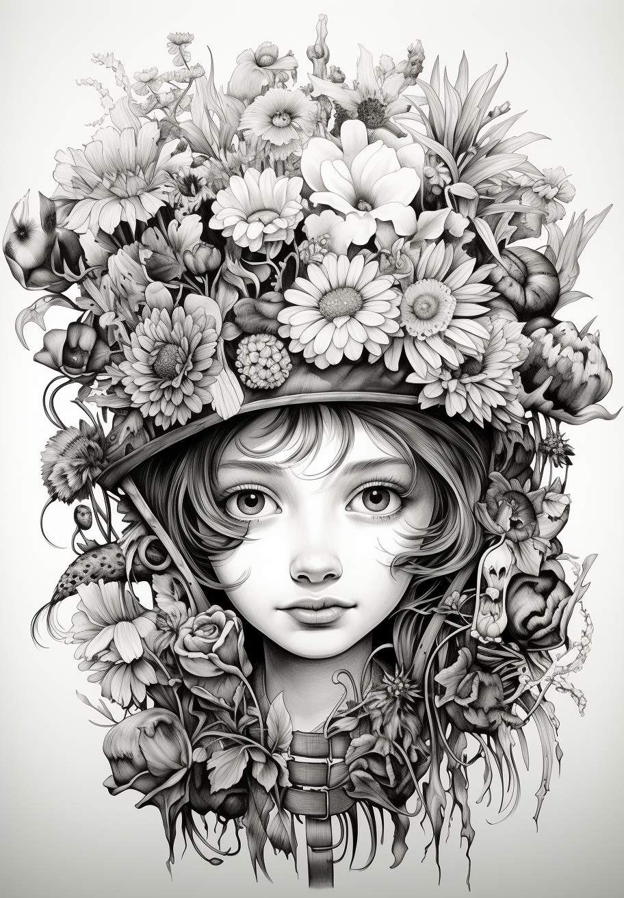 Detailed fantasy forest goddess with blooming flowers