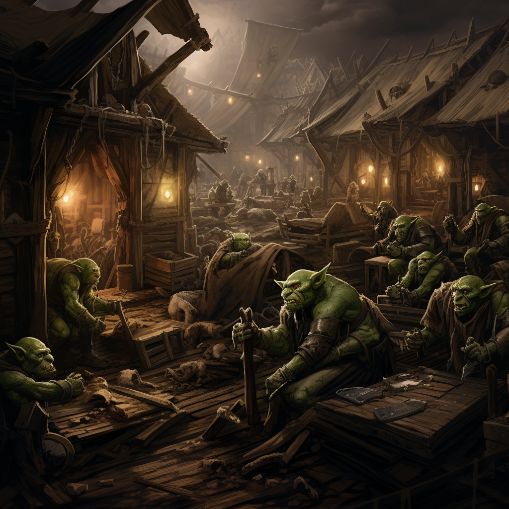 Illustration of a Fantasy Goblin Medieval War Soldier Barracks Camp