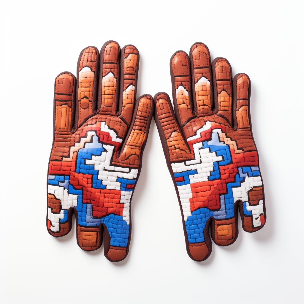 Leather mittens with fantasy design on a white background