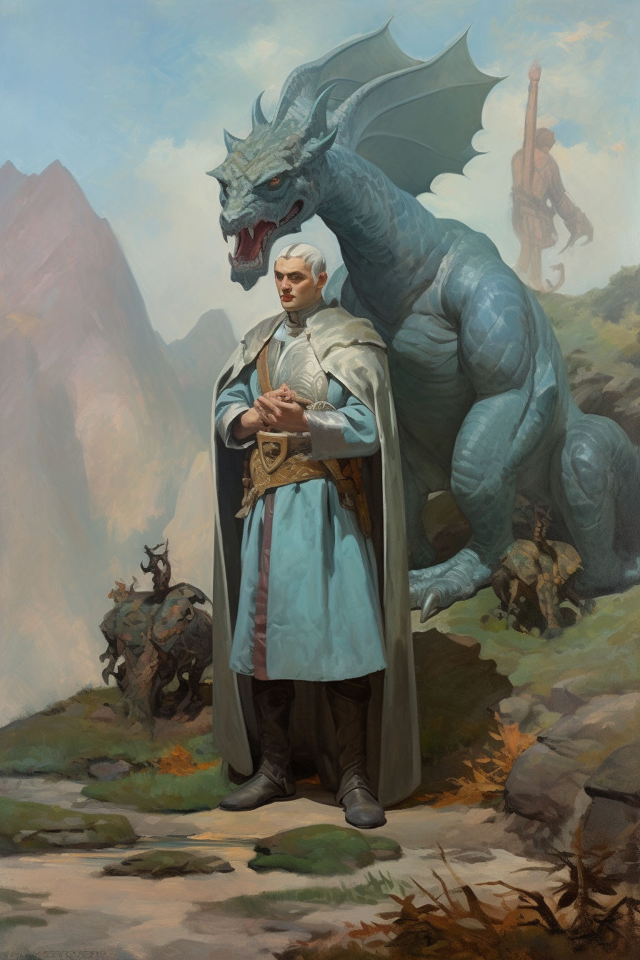 Baby blue dragon in a fantasy medieval painting