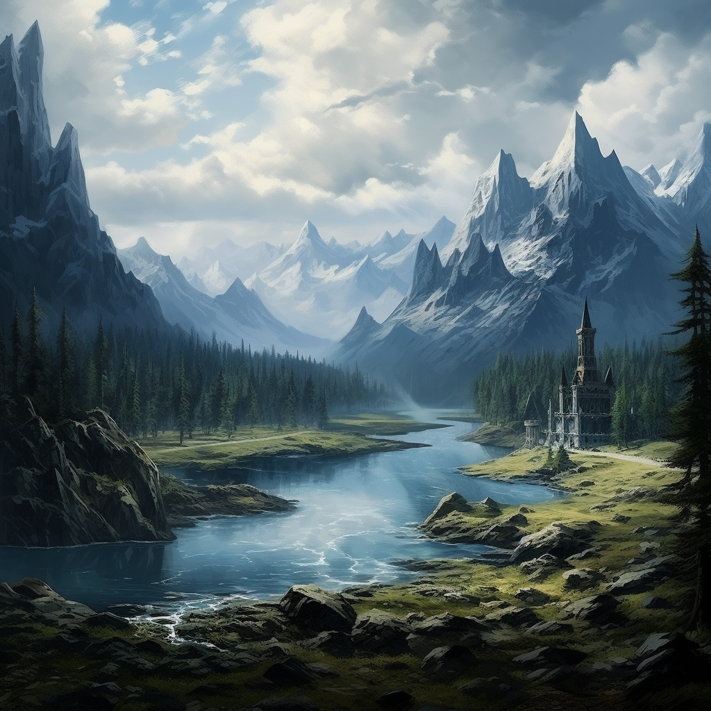 Desolated yet impressive fantasy medieval landscape