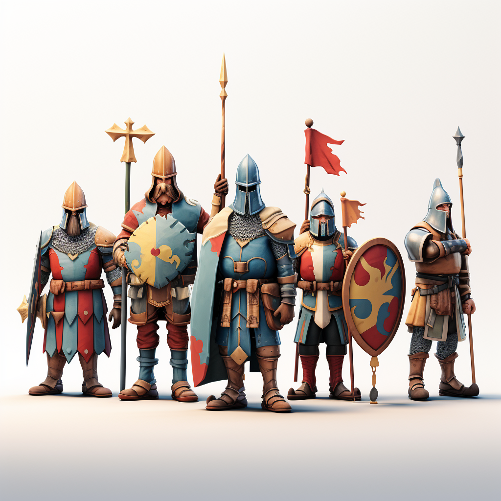 Fantasy medieval soldiers in cartoon miniature style