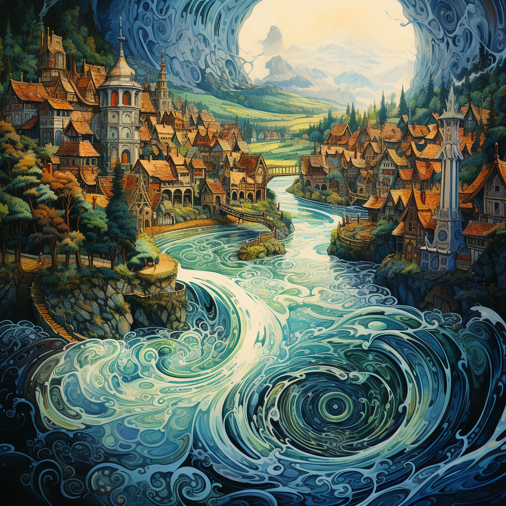 Humble medieval town by the lake with whirlpool