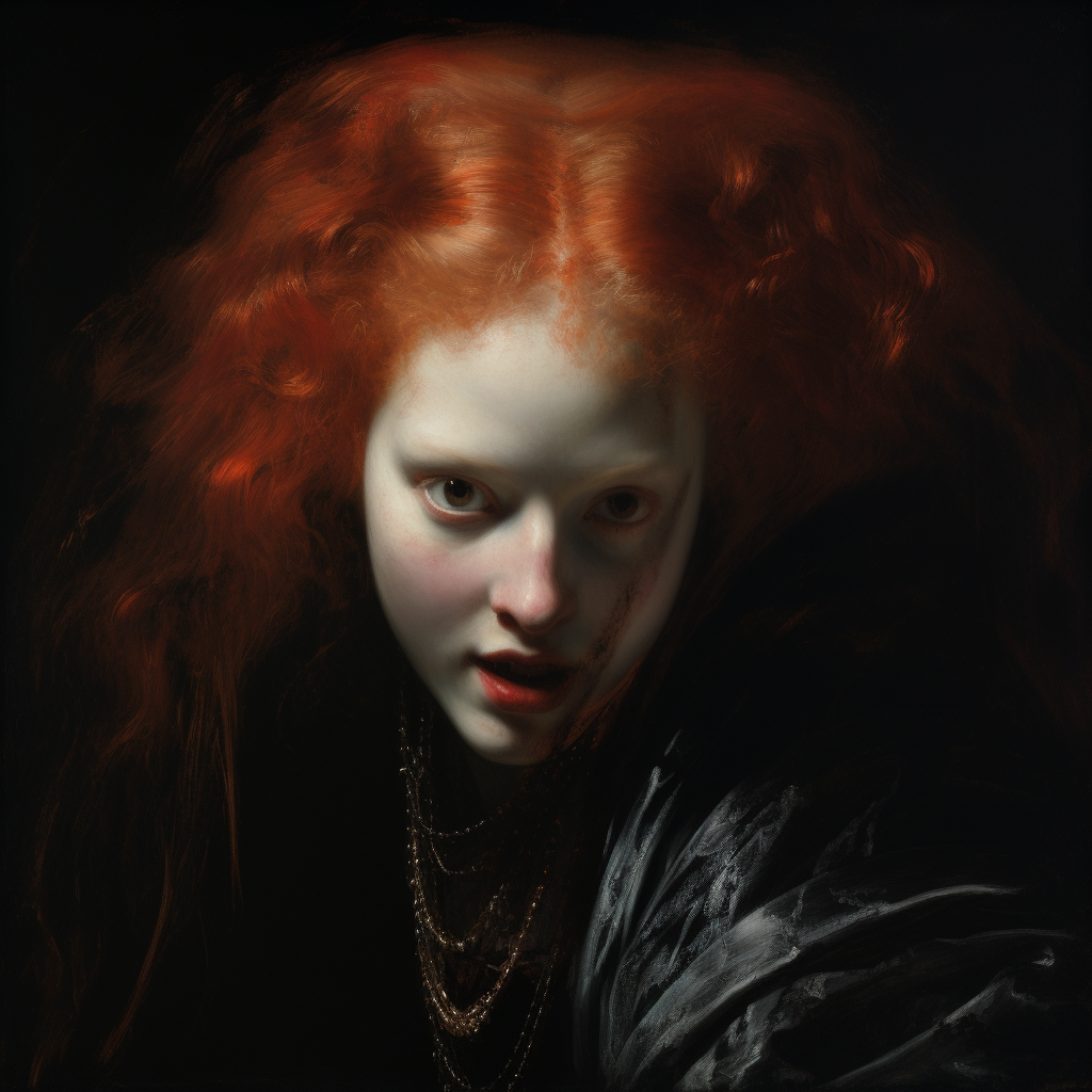 Fantasy Princess Portrait with Red Hair and Glowing Red Eyes