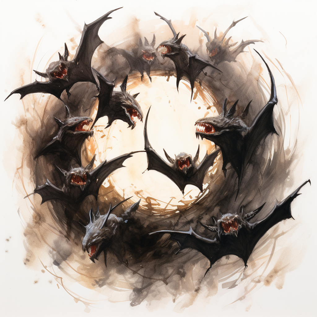 Fantasy RPG Bat Swarm with Glowing Eyes and Teeth