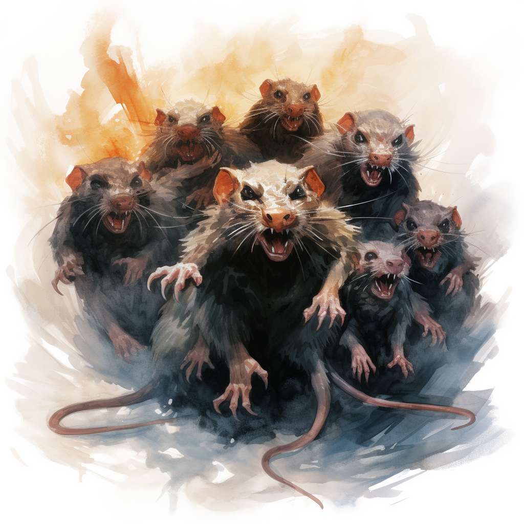 Swarm of rabid giant rats with glowing eyes