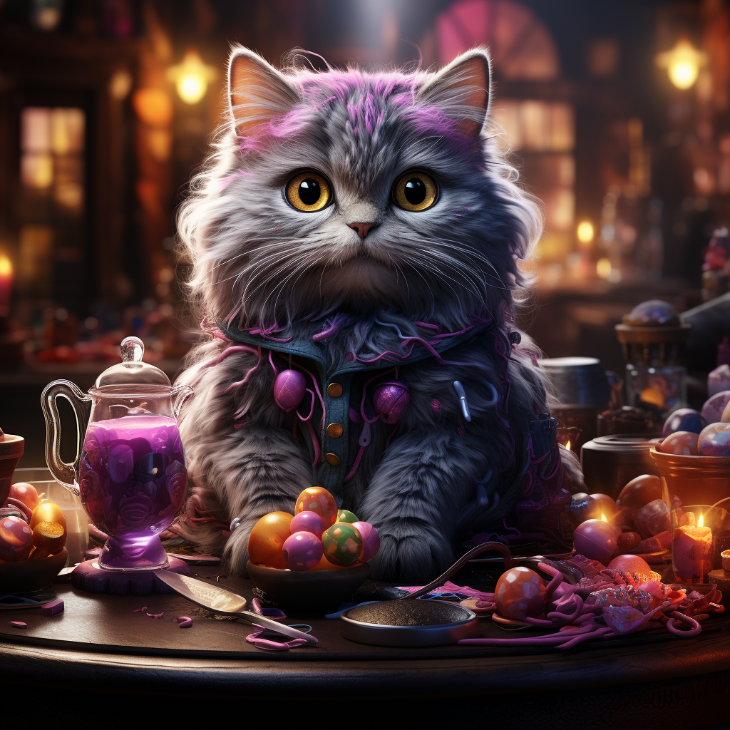 Vibrant image of purple cat in fantasy theme