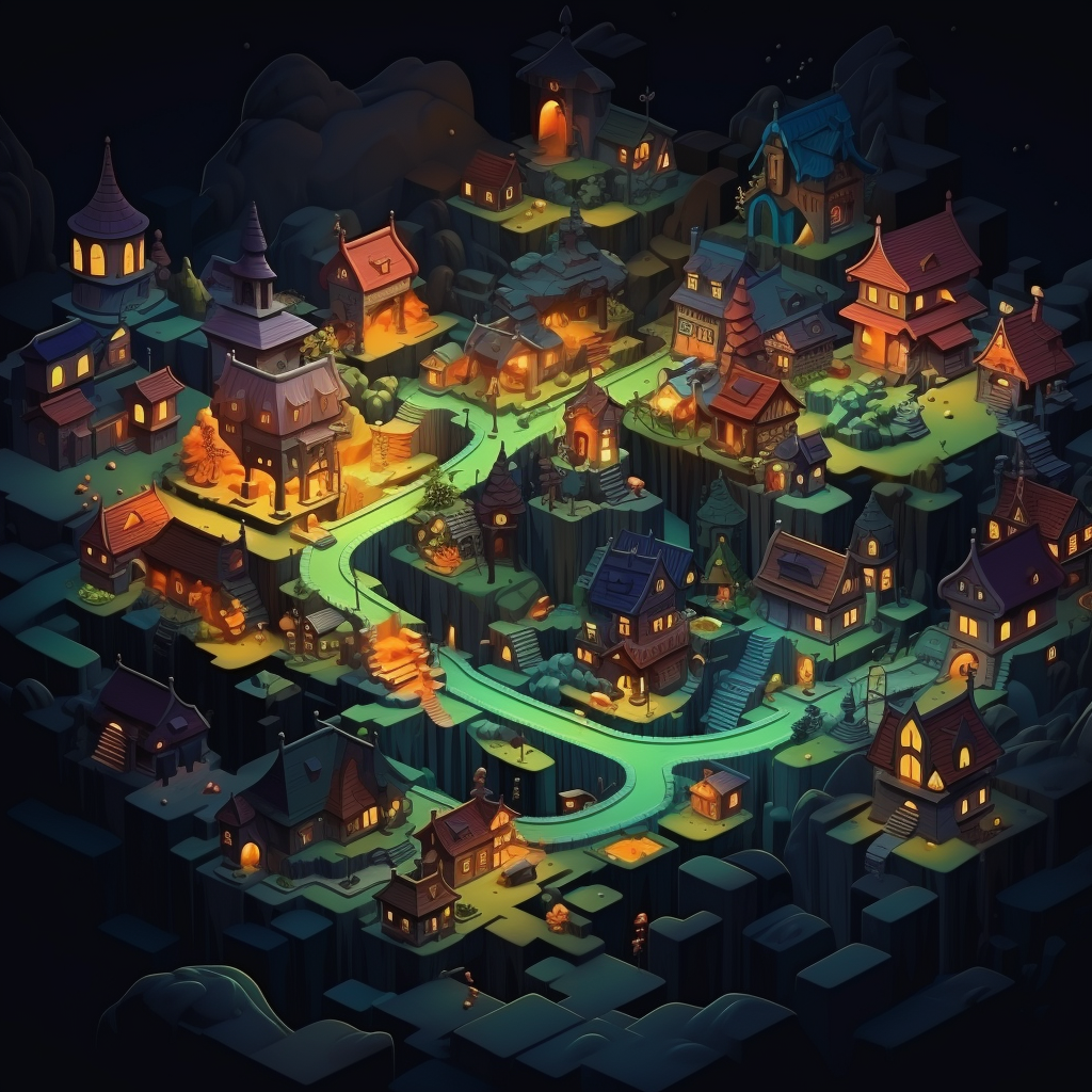 Isometric view of a painted fantasy town