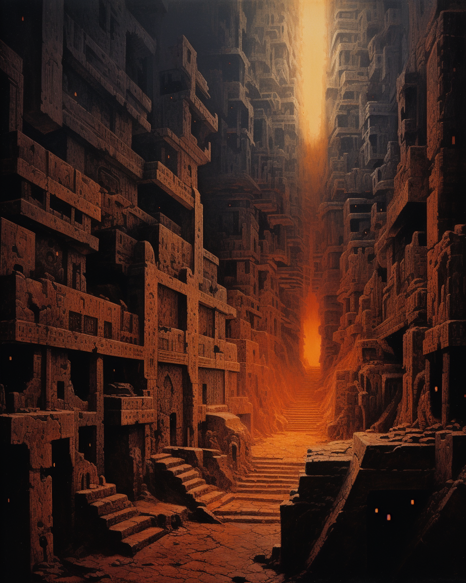 Illustration of a fantasy underground city