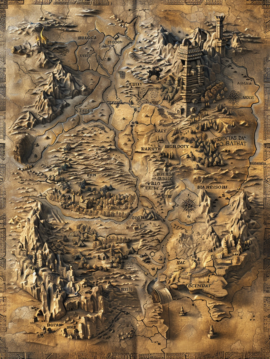 Stone Carved Fantasy World Map