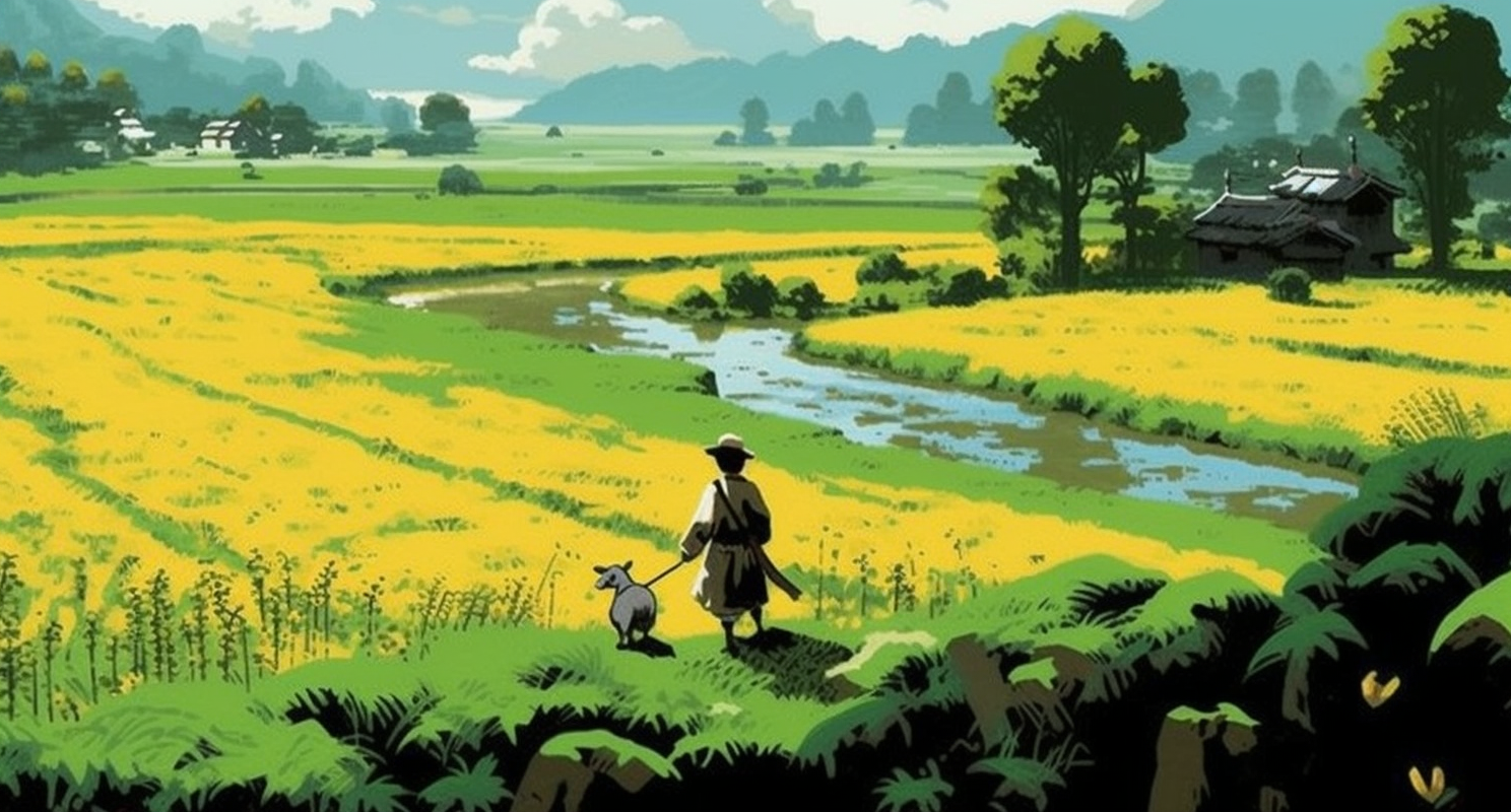 Cartoon farmer working in the field