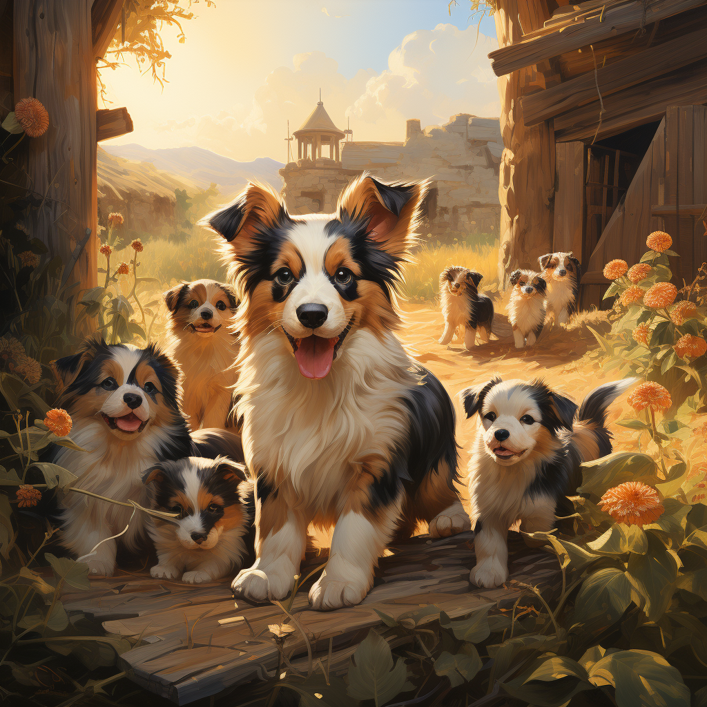 Lovely puppies on a farm