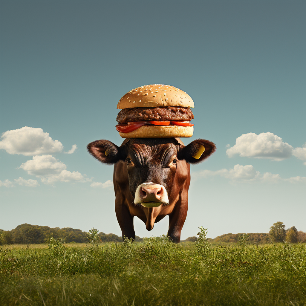 Cow and hamburger transition illustration