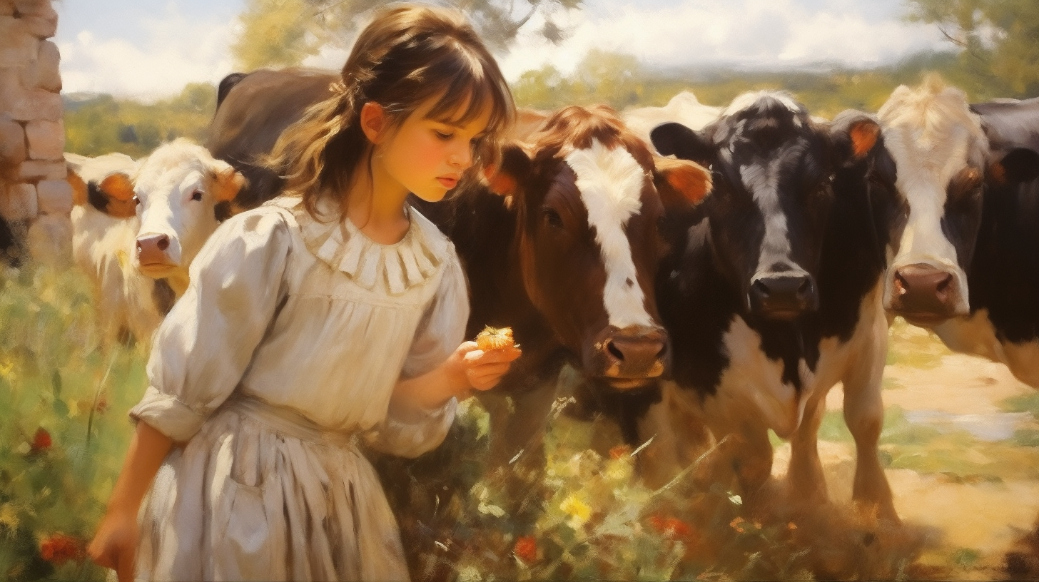 Little girl feeding animals on a farm