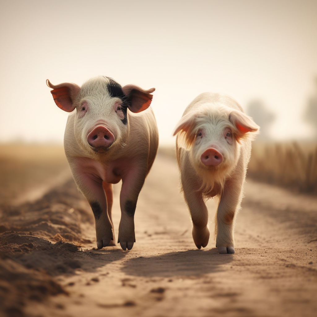 Farm animals walking in line