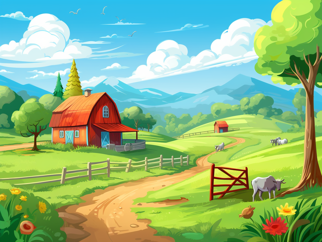 Vibrant farm scene illustration for children's app