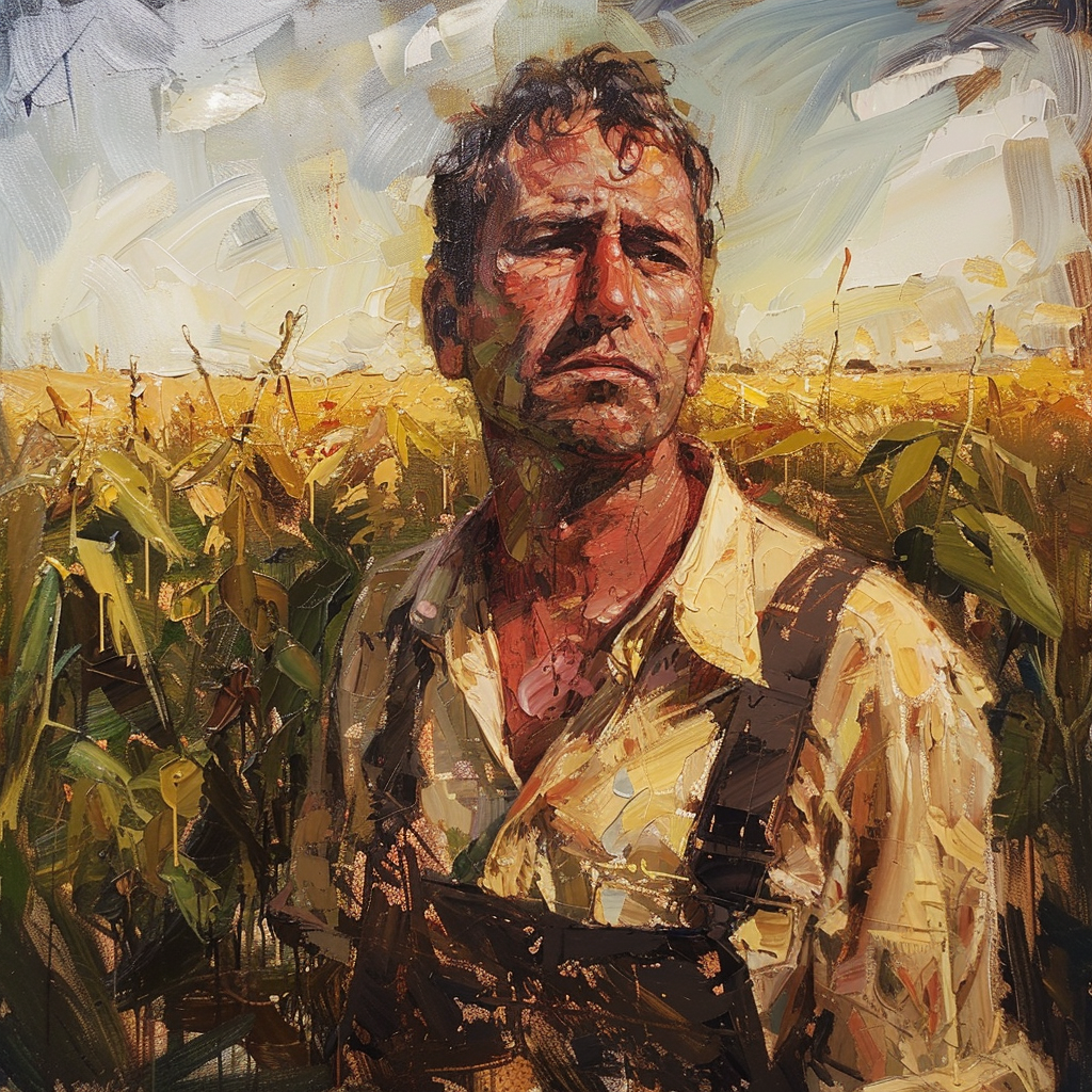 Farmer in Sunflower Field