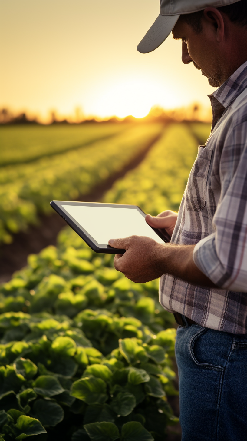 Farmer in vegetable field with iPad