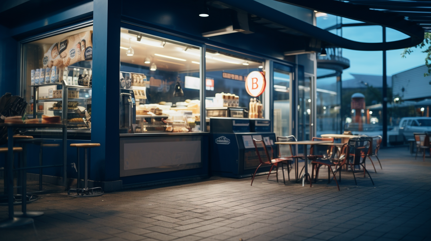 Farmhouse blue crepe shop interior with delectable treats