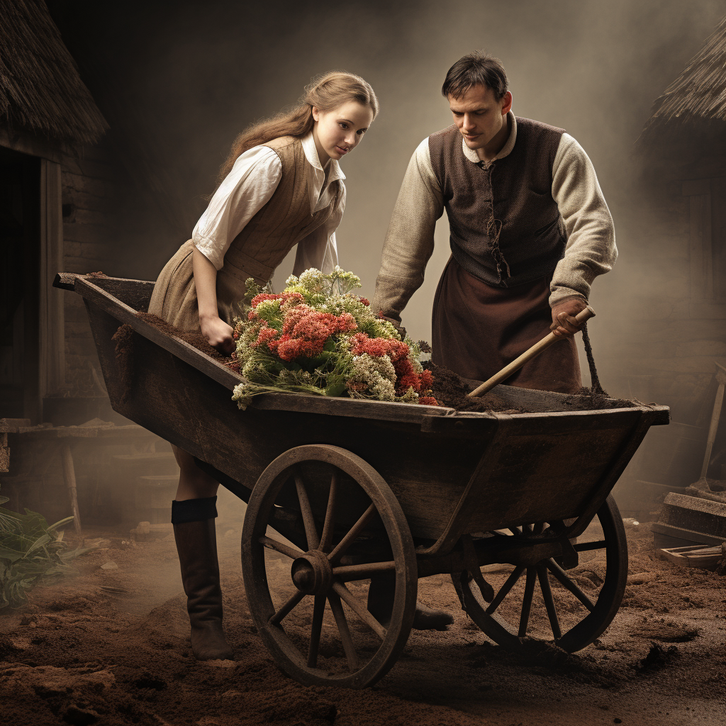 Middle Ages Farming Couple with Wheelbarrow