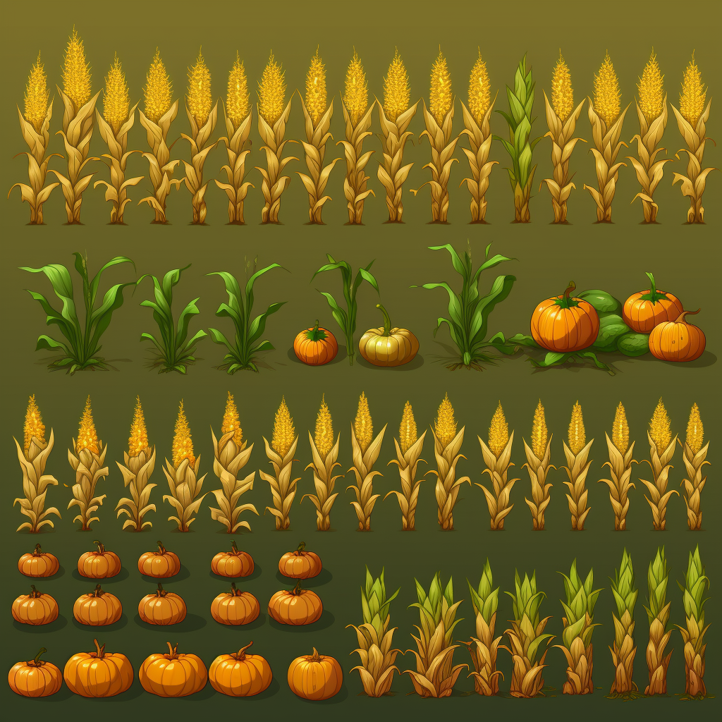 Various crops on farming game sprite sheet